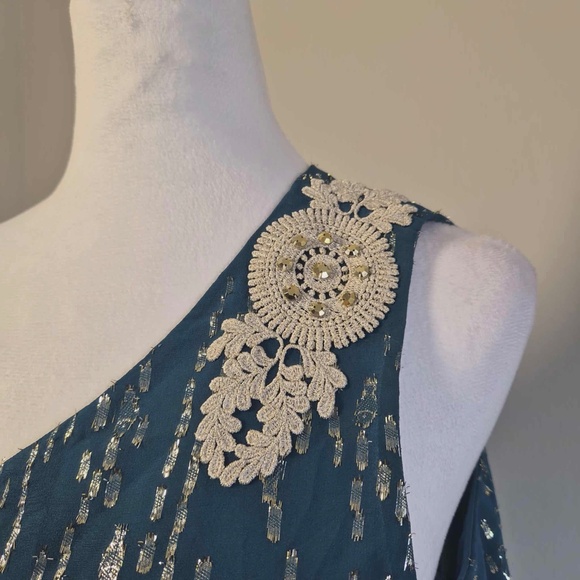 Lily Pulitzer NWT Inky Tidal Fish Clip Sienne Silk Metallic Draped Top US 8 - Picture 5 of 11